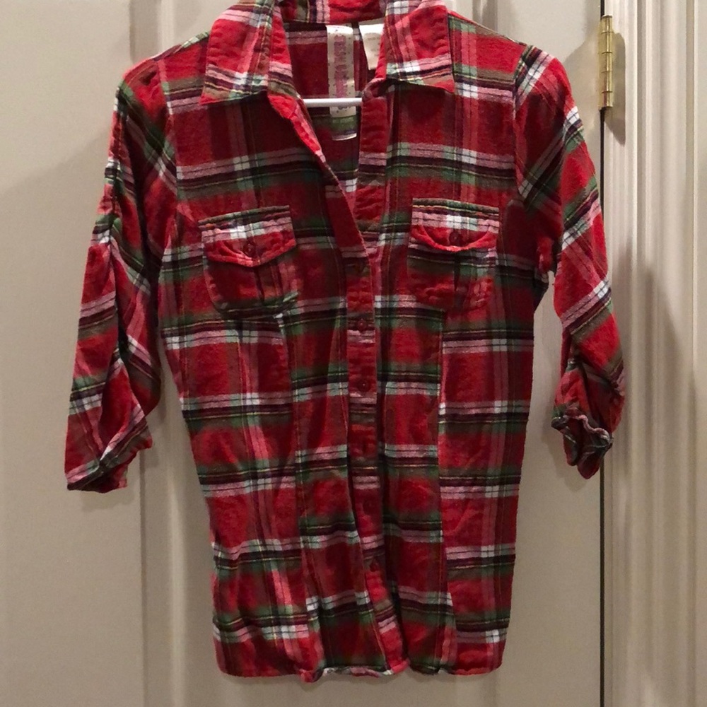 Red and Green Button Down Plaid Flannel